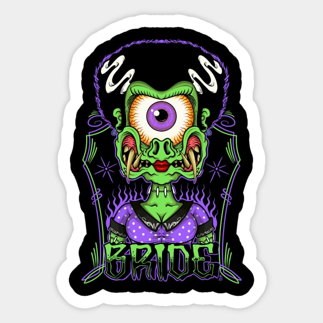 Bride Of Frankenstein Sticker by Il villano lowbrow art